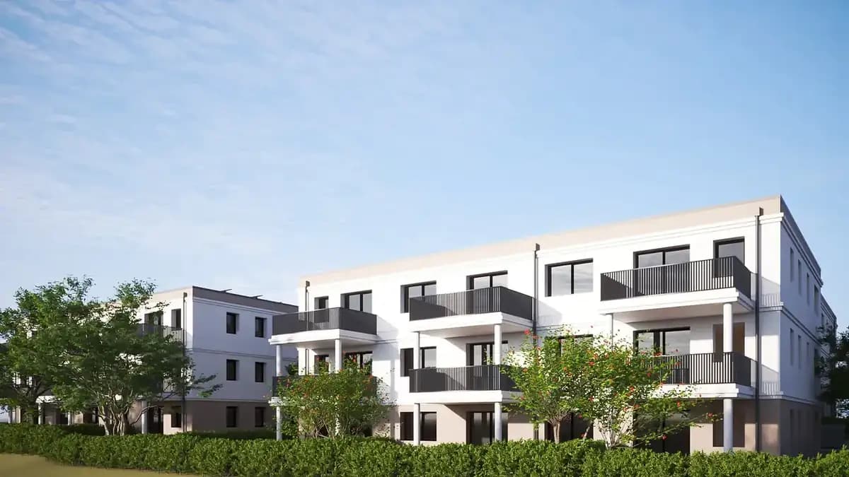 Virtual Renovation Augsburg – Fassadenansicht einer visualisierten Wohnanlage