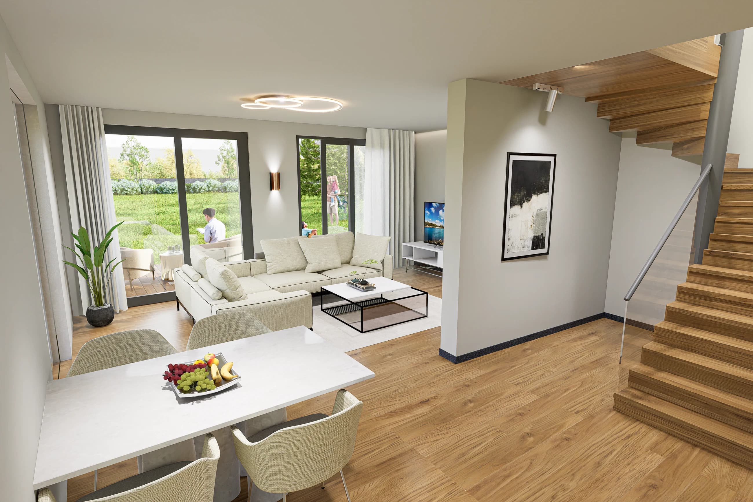 Virtuelles Office Staging Augsburg – visualisierter Innenraum mit Möblierung
