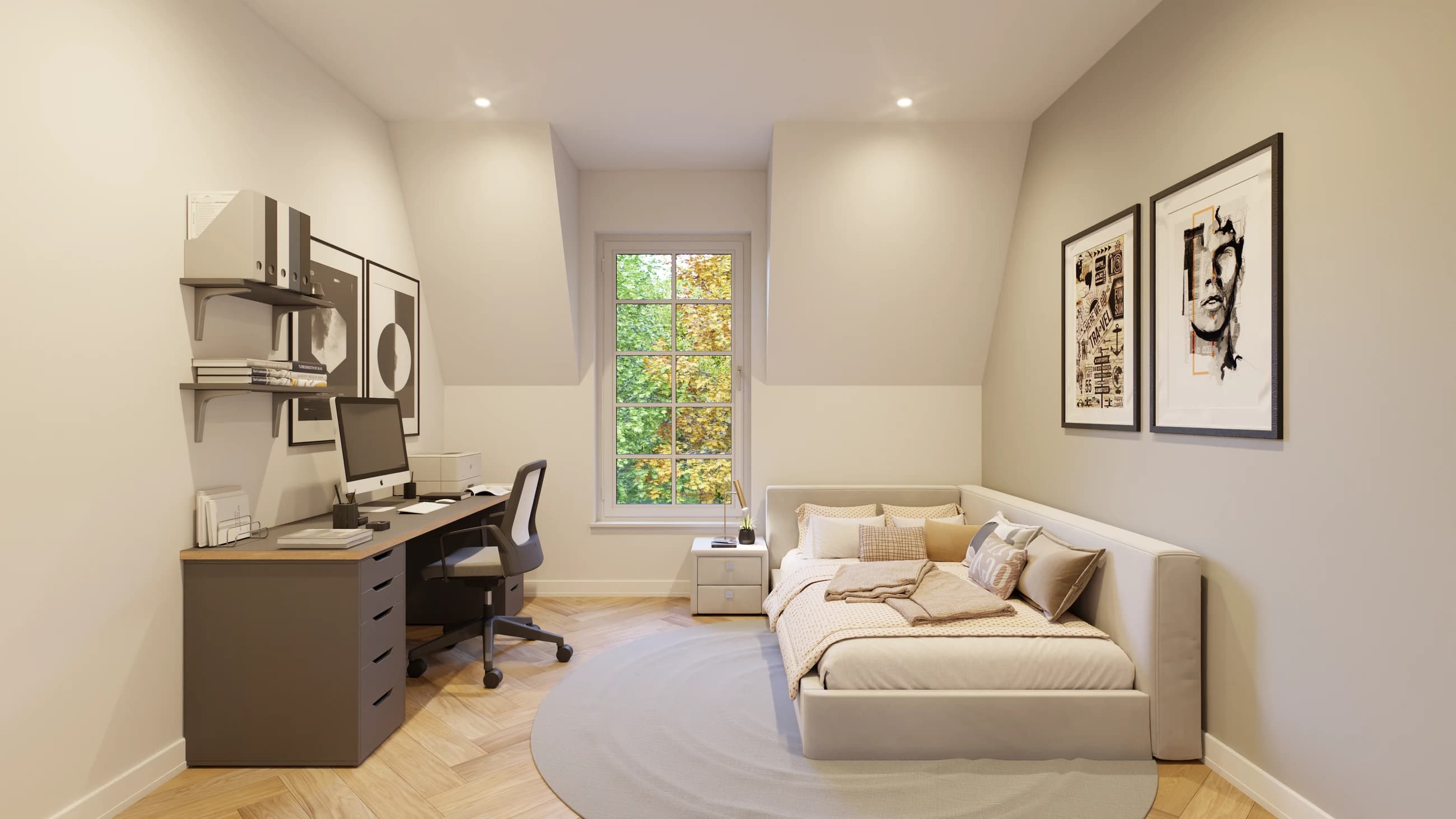 Virtuelles Office Staging Mannheim – visualisierter Innenraum mit Möblierung