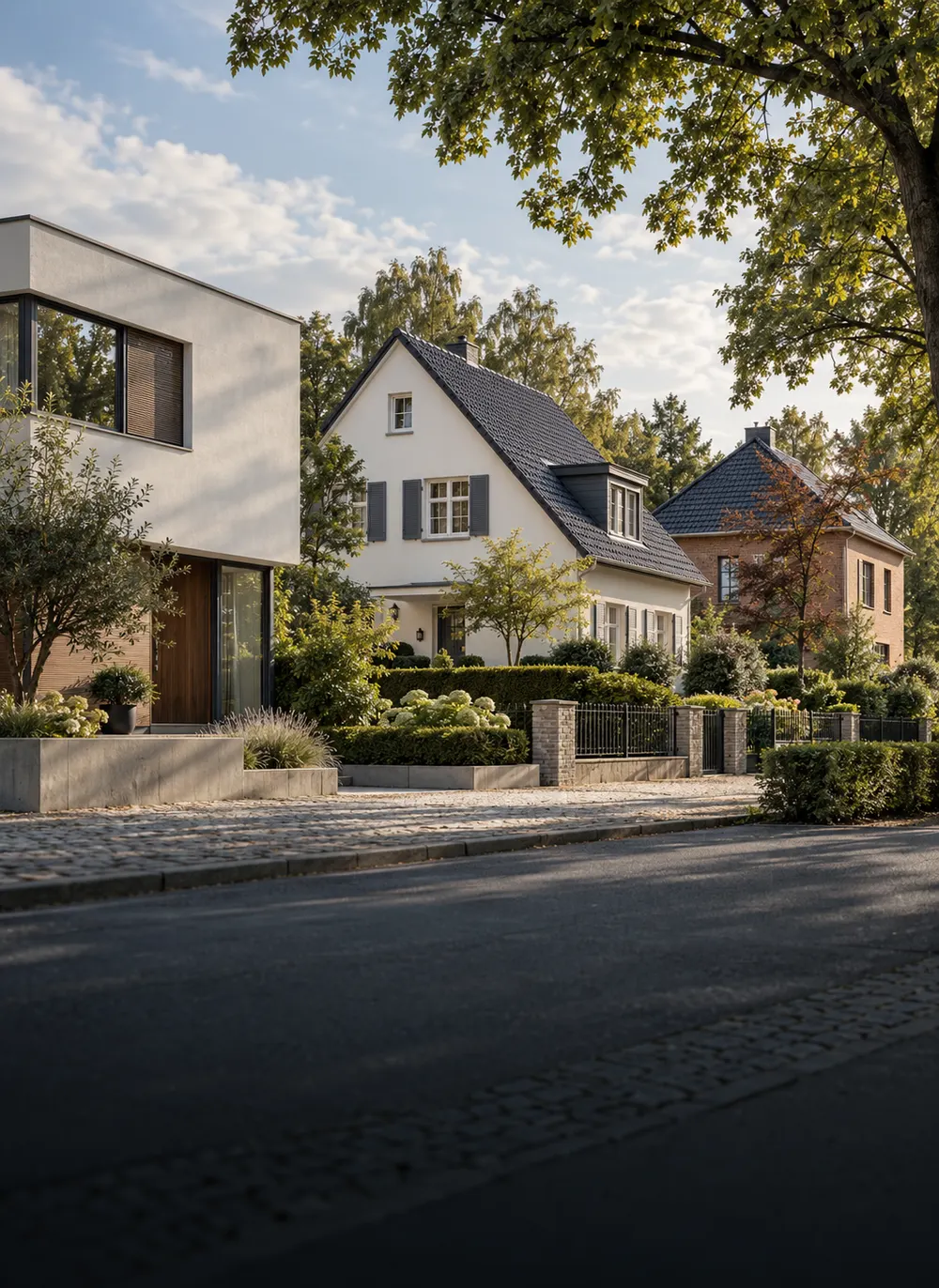 Wohnstraße mit gepflegten Einfamilienhäusern als Vergleichslage