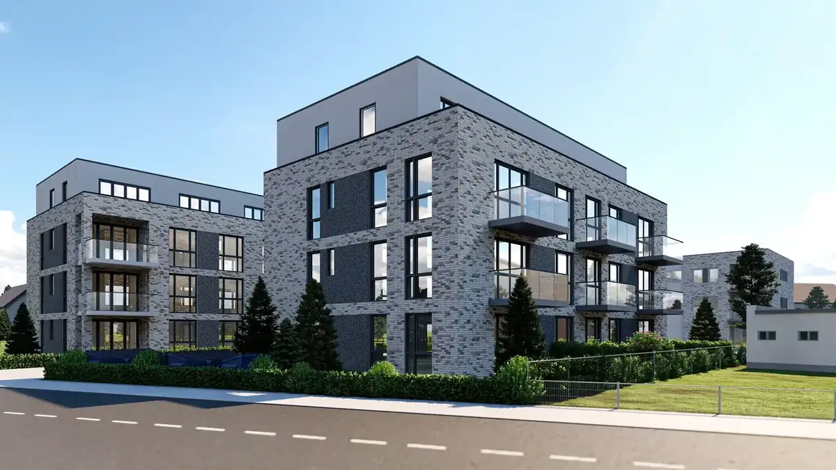 Immobilien Rendering Bramsche – Außenansicht einer visualisierten Wohnanlage