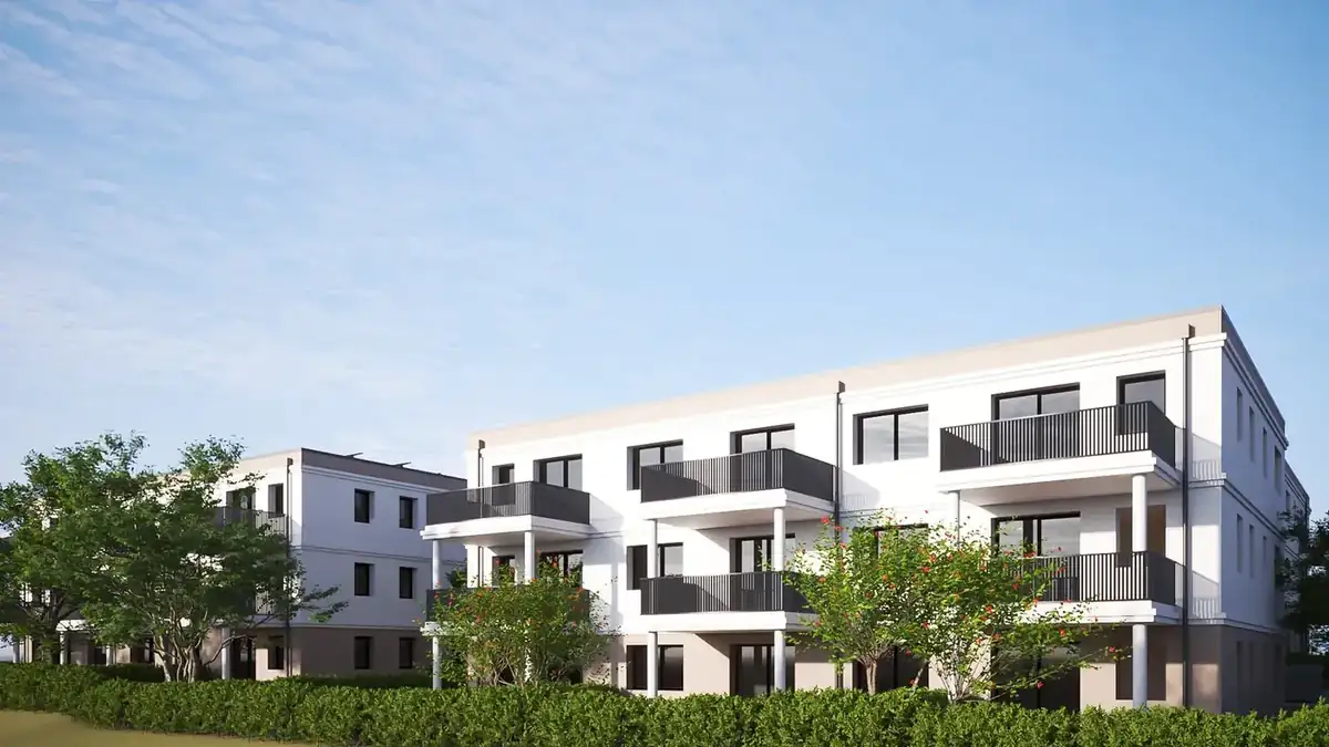 Immobilien Rendering Friesack – Außenansicht einer visualisierten Wohnanlage